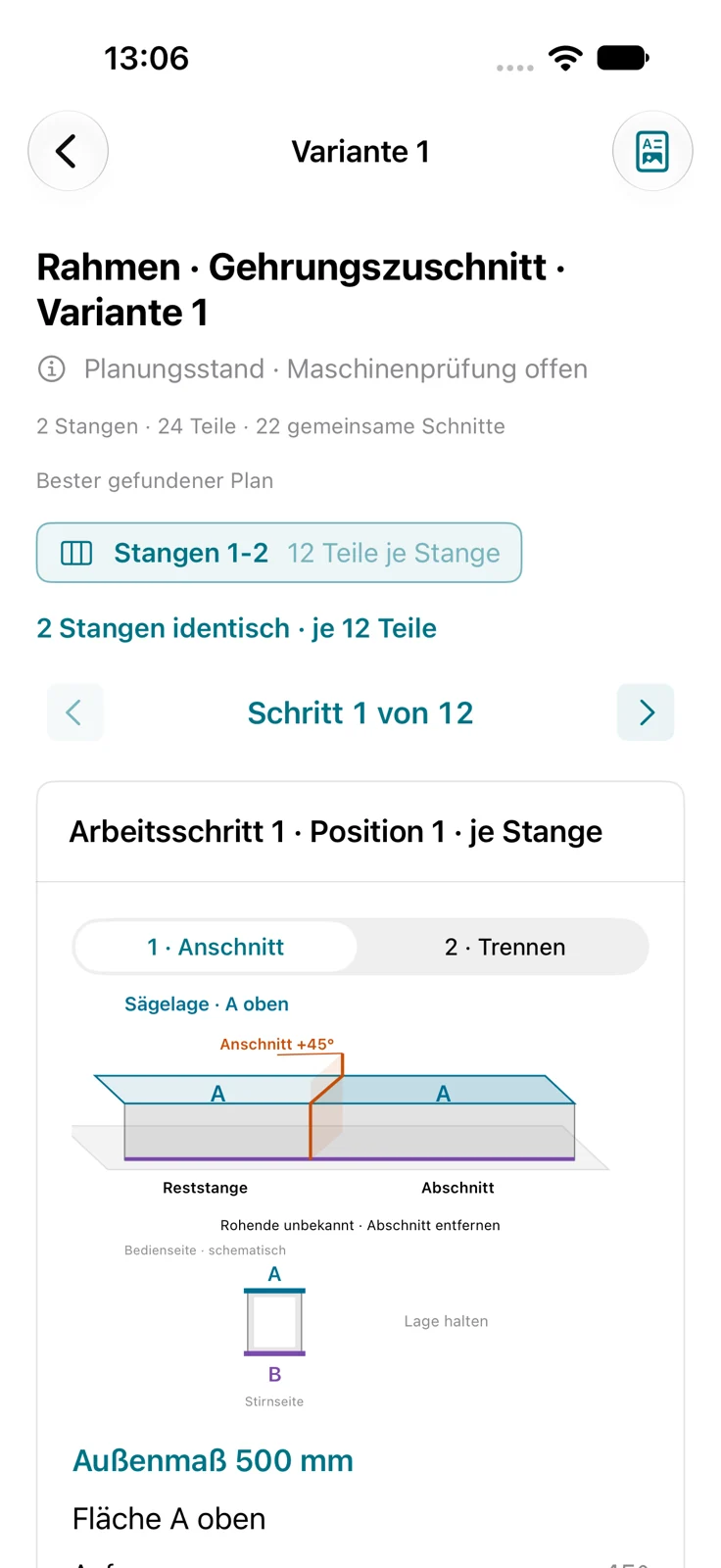 Passender Sägeablauf auf dem iPhone